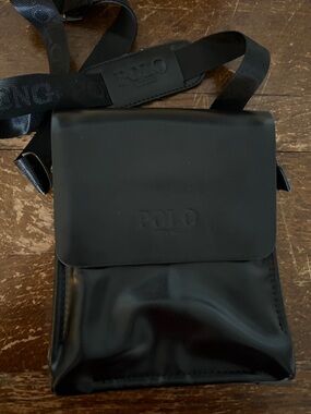Polo knock off bag Black Leather Crossbody Messenger. Vinyl material not leather